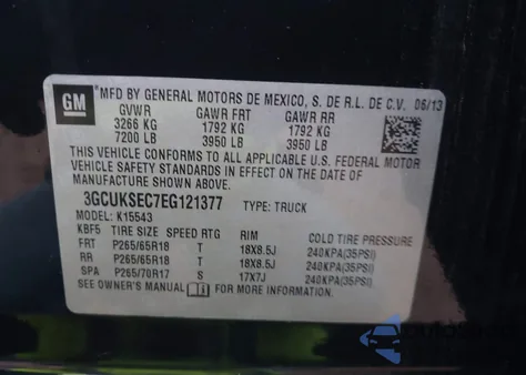 2014 Chevrolet Silverado 1500 2Lz from USA, damaged, VIN 3GCUKSEC7EG121377